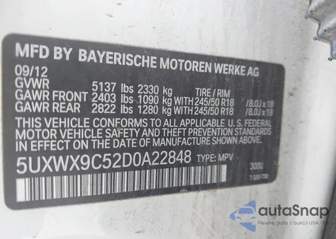 2013 BMW X3 xDrive28I z USA, uszkodzony, nr VIN 5UXWX9C52D0A22848